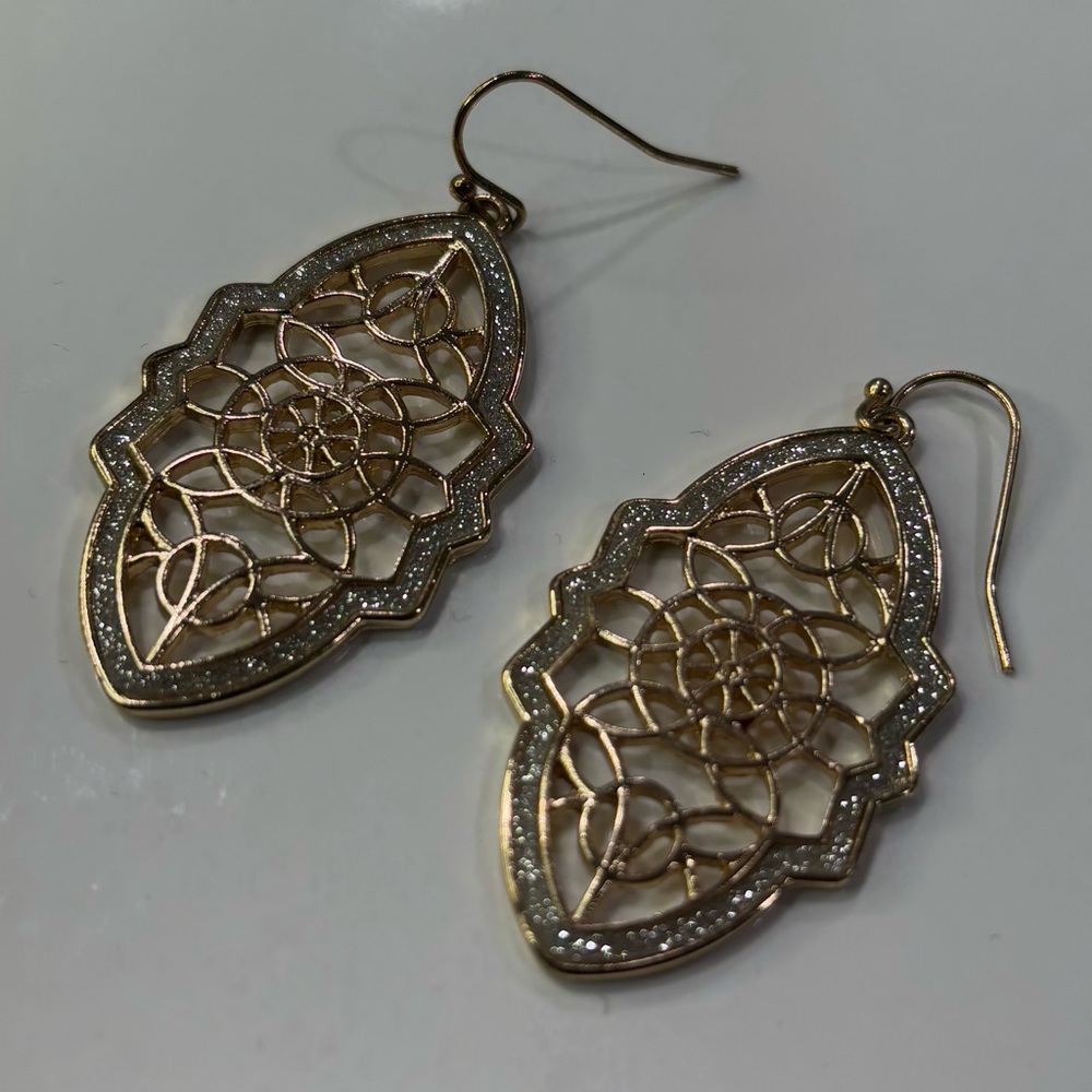 Beautiful Gold Colored & Rhinestone Dangle Earrings